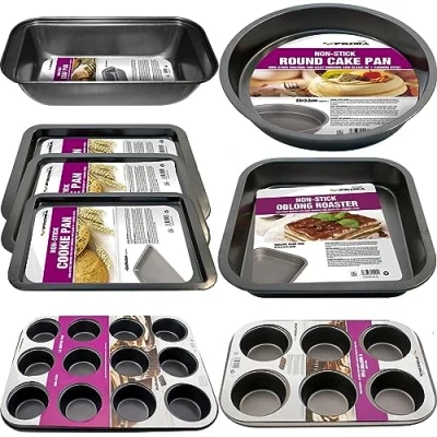 Image of Set of 8 Non Stick Baking Tray Pan Muffin Oven Roasting Bakeware Roast New Tray, Cake Pan, Loaf Coating for Easy Cooking and Clean Up