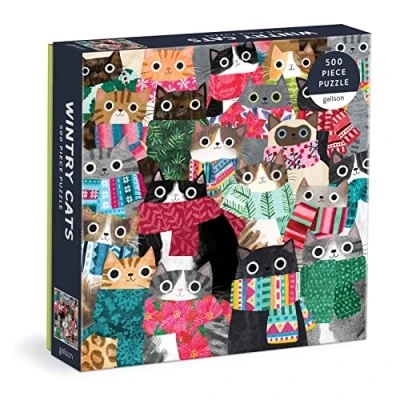Image of Galison 9780735373693 Wintry Cats Jigsaw Puzzle, Multicoloured, 500 Pieces