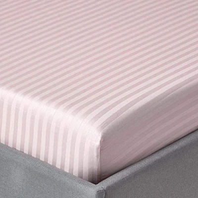 Image of HOMESCAPES Dusky Pink Deep Fitted Sheet (12) King 330 TC 500 Thread Count Equivalent Satin Stripe Pure Egyptian Cotton Bed with Fully Elasticated Skirt