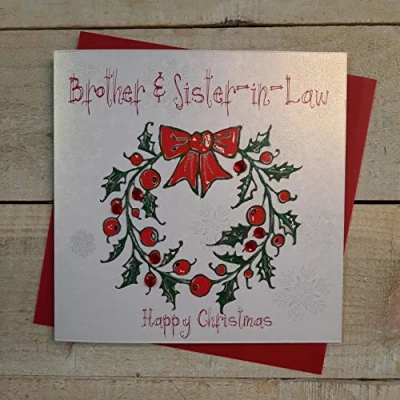 Image of WHITE COTTON CARDS Brother &amp; Sister in Law Happy Handmade Christmas Card (Wreath) Code fp41
