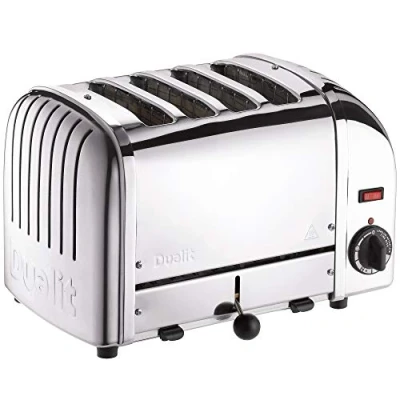 Image of Dualit Classic 4 Slice Vario Toaster Stainless steel, hand built in the UK Replaceable ProHeat® elements Heat two or four slots, defrost bread, mechanical timer parts