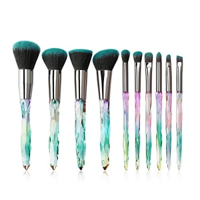 Image of Makeup Brushes Crystal Handle Set, Tenmon 10 PCS Transparent Kabuki Powder Foundation Brush Concealer Eye Shadow Eyeliner Eyebrow (Blue)