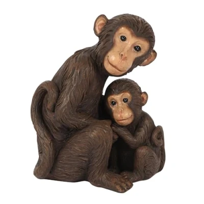 Image of Adorable Brown Resin Mother &amp; Baby Monkey Ornament 10cm x 8cm (1 Pc.) Charming Rustic Design, Durable Handcrafted Decor, Nature inspired Gift Ideal for Home Accessory