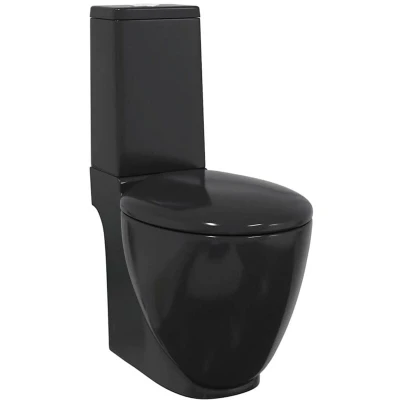 Image of vidaXL WC Ceramic Toilet Bathroom Round Bottom Water Flow Black