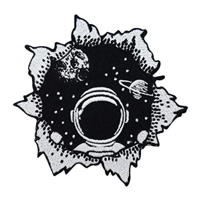 Image of Astronaut in a Hole Iron on Patch Space Embroidery Patch, Alien ironable UFO Patches, NASA Badges Finally Home