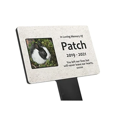 Image of NEW Personalised Pet Memorial Plaque with Stake add your pet&#039;s photo, outdoor, decorative, grave marker (Stone Effect LARGE)