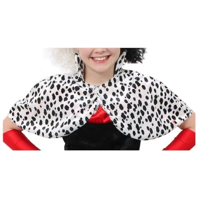 Image of Childs Evil Dog Lady Accessories Dalmatian Print Cape Villain Movie Fancy Dress Accessory Perfect For Book Week Or Film Costumes
