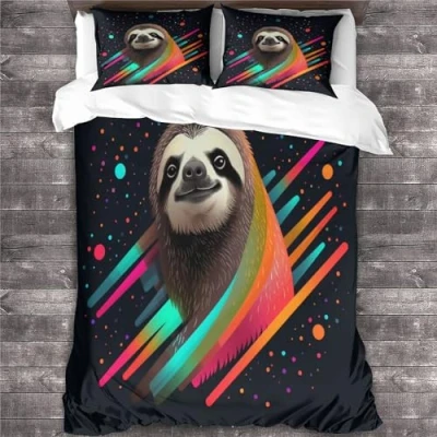 Image of REIPOL Sloth 3D Print Duvet Cover Set Bedding Soft Microfiber Colourful Animals Comforter For Girls Men Beds with Zipper Closure Quilt Pillowcases King（220x240cm）