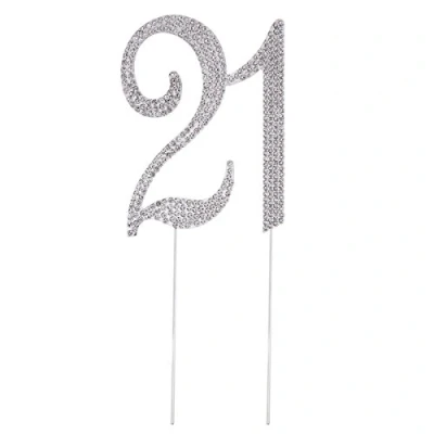 Image of TOYMYTOY 21 Cake Topper for 21th Birthday Party or Anniversary Crystal Rhinestones Decorative Supplies (Silver)