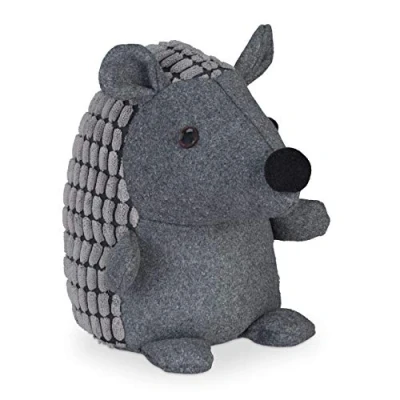 Image of Relaxdays Hedgehog Door Stop, Fabric, for Floor, Heavy, Soft, Decorative Animal Doorstopper, 20 cm Tall, Dark Grey