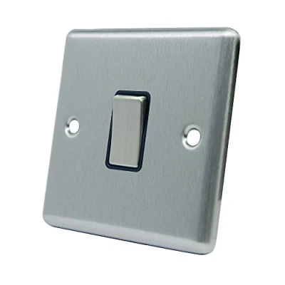 Image of AET CSC1GSWIBS Satin Chrome Classical Black Insert Metal Rocker Switch 10 Amp Single 1 Gang 2 Way Light