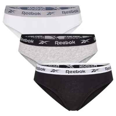 Image of Reebok Women’s Carina Sports Briefs, Multi Pack Low Rise Cotton Workout Underwear Black/White/Grey Marl, of 3
