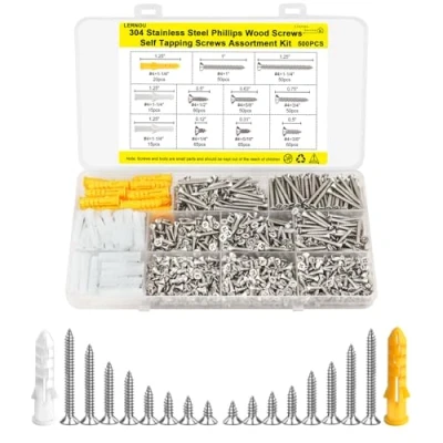 Image of 500pcs Wood Screws Assortment,Stainless Steel for Wood,M3 Countersunk Self Tapping Screw,for DIY, Furniture, Repairs