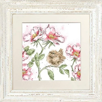 Image of Wrendale Designs&quot;The Rose Garden&quot; Wren Framed Picture in Various Frame Colours (White)