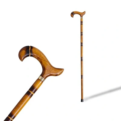 Image of S &amp; B Support Stick Made of Wood, Decorated with Stripes 92 cm, Heavy Duty (613) Caminar Elderly, Ancient, Brown