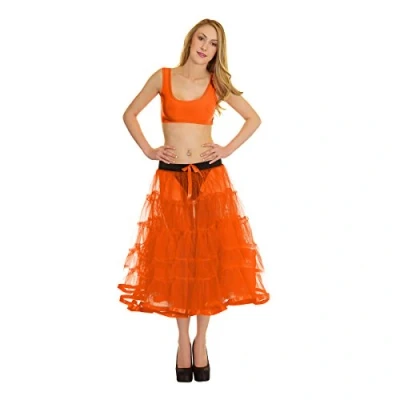 Image of Crazy Chick Ladies Retro Underskirt 50s Vintage Petticoat Net Skirt Rockabilly 26&quot; Long Tutu (Orange)