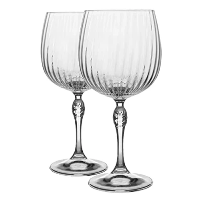 Image of Bormioli Rocco 2 Piece America &#039;20s Gin and Tonic Glasses Set Vintage Art Deco Spanish Copa de Balon Cocktail Glass 240ml