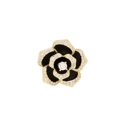 Image of LISADORE Rhinestone Camellia Brooch Pin Black Flower Korean Buckle Lapel Beautiful Plant Clothing Accessories Elegant Vintage Brooches for Women