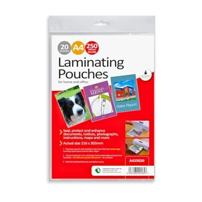 Image of Cathedral Products Pack of 20 A4 Gloss Laminating Pouches 250 Micron