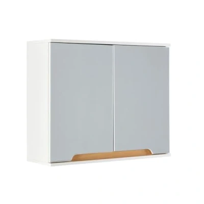 Image of Home Source Bathroom Cabinet Wall Mounted Mirrored Vanity Storage Cupboard, 2 Door, White