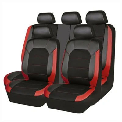 Image of ZONEWD 9 Pcs Car Seat Covers Leather for Nissan Micra K14 2017 2018 2019 2020 2021 2022 2023 2024, Front Rear Cover Full Sets Surround Waterproof Accessories,Red