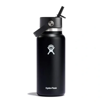 Image of Hydro Flask Water Bottle 946 ml (32 oz) Vacuum Insulated Stainless Steel with Flex Straw Cap Wide Mouth Black
