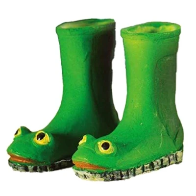 Image of Dolls House Green Frog Wellington Boots Wellies Miniature Garden Accessory 1:12