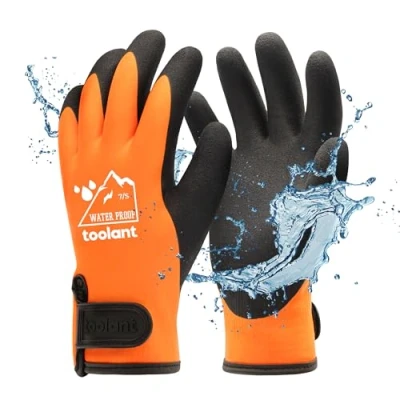 Image of 100% Waterproof Gloves for Men and Women, Winter Work Cold Weather, Thermal Insulated Freezer Gloves, Touch Screen, With Grip, Orange, Small
