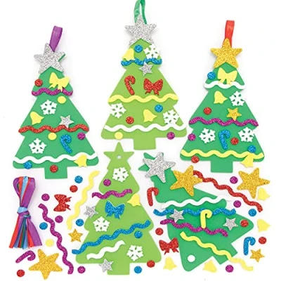 Image of Baker Ross Christmas Tree Mix and Match Decoration Pack of 8, Kids Make Your Own Decoration, Bauble Arts Crafts (FE880)