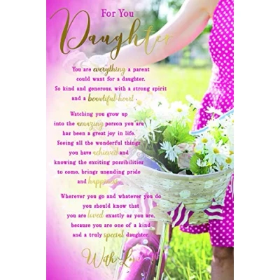 Image of for You Daughter Sentiments Flowers &amp; Bicycle Happy Birthday Card Lovely Verse