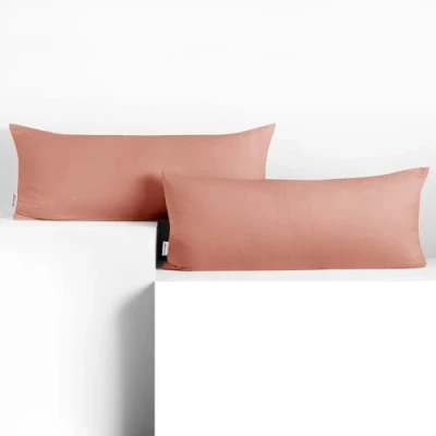 Image of DecoKing 2 Pillowcases 40 x 120 cm Jersey Cotton Zip Salmon Amber