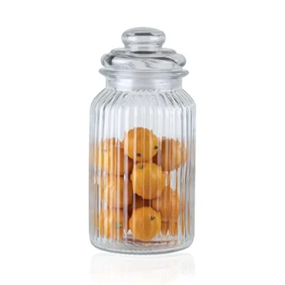 Image of ORNAMI Ribbed Glass Storage Kitchen Jar with Airtight Lid (1.4L)