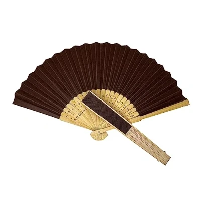 Image of Parev Brown Paper Foldable Hand Held Bamboo Wooden Fan
