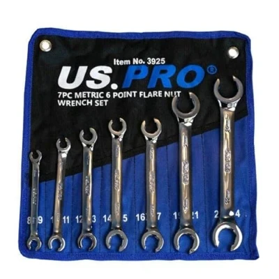 Image of US PRO Tools 7 Piece Metric 6 Point Flare Nut Spanner Wrench Set 8 24mm 3925