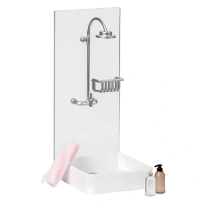 Image of LUNDBY Dolls House Furniture Bathroom set Shower Cubicle + Towel Shampoo Soap Doll Accessories 4 piece for 11cm Mini Age 4+ 1:18