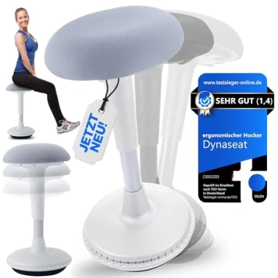 Image of Dynaseat Ergonomic Stool Height Adjustable for Sitting and Standing (White, 65 85 Version) Office Desk with Swing Effect Aid