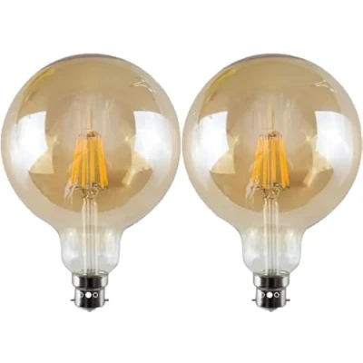 Image of LEDSone B22 LED Light Bulbs 8W G125 Filament Bayonet Bulb 800lm Decorative Vintage Lighting Clear Globe Glass CRI 90+ Warm White 2700K Dimmable Pack of 2