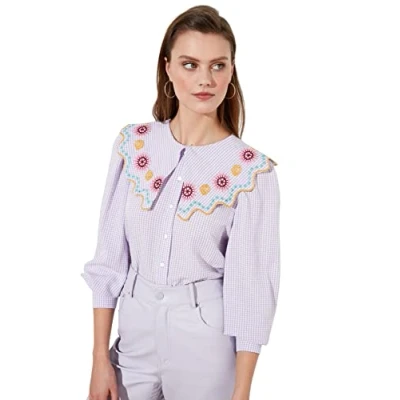 Image of Trendyol Women Regular fit Basic Crew Neck Woven Shirt Lilac