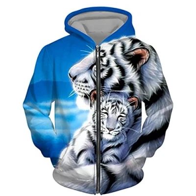 Image of DUDSOG Men&#039;s Viking Tiger 3D Printed Hoodies Hip Hop Casual Full Zip Hooded Sweatshirt Jacket Tops