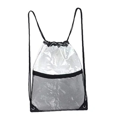 Image of Clear Drawstring Backpack Waterproof Transparent PVC Bag Gym Sport Bags with Front and Inner Pockets