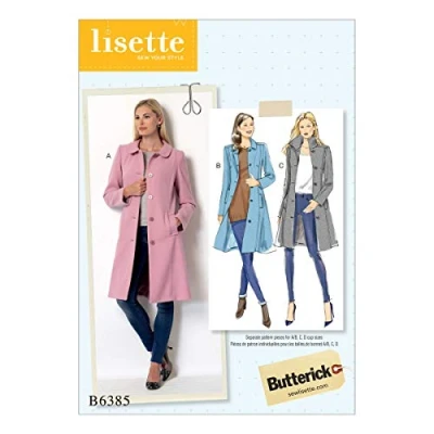 Image of Butterick Patterns 6385 E5,Misses Coat,Sizes 14 22, Tissue, Multicoloured, 17 x 0.5 22 cm