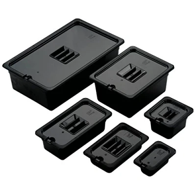 Image of Gastronorm Lid for 1/4 Food Container, Polycarbonate Dishwasher Safe BPA Free, 26.5 cm x 16.2 2 Quarter Size, Black
