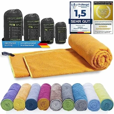 Image of Original microfiber backpack sports towel for women and men travel extremely quick drying beach bath absorbent, light antibacterial different sizes (60 x 30 cm, Orange)