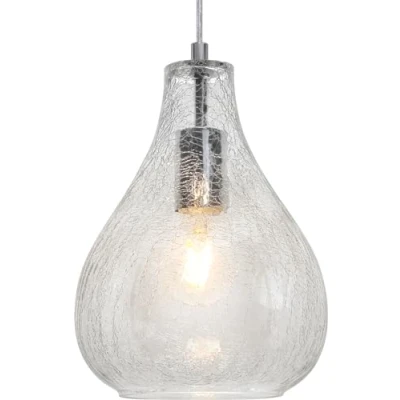 Image of Clear Glass Pendant Light Tear Drop Ceiling Lamp Shade Crackle Effect Chrome Holder H3066