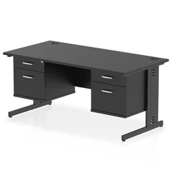 Image of Impulse 1600x800 Desk Black/Black Cable Managed 2x2 Drawer Fixed Peds