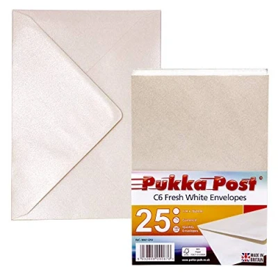 Image of Pukka Pad, Post &amp; Packaging Gummed Envelopes Pack of 25, Ready to Seal, Durable 100GSM Postal for Letters, Invitations, and Other Mail 114 x 162mm, Size C6, Fresh White