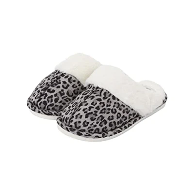 Image of Tokyo Laundry Women&#039;s Bogota Faux Suede Mule Slippers with Fur Lining &amp; Trim Grey Leopard 7 8 (40 41)
