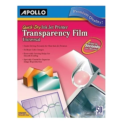 Image of Apollo Transparency Film for Inkjet Printers, Universal, Quick Dry, 50 Sheets/Pack (VCG7033S)
