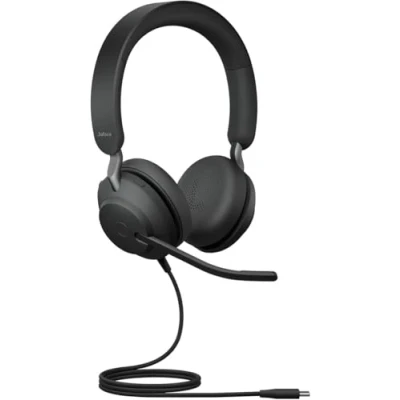 Image of Jabra Evolve2 40 SE Wired Noise Cancelling Stereo Headset with 3 Mic Call Technology and USB C Cable Works all Leading Unified Communications Platforms such as Zoom Google Meet Black