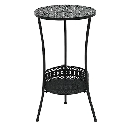 Image of vidaXL Antique Style Bistro Table in Black Durable Metal Construction with Storage Basket, Suitable for Indoor and Outdoor Use, 40x70 cm